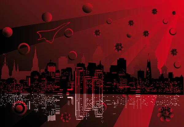 Rojo abstracto ciudad paisaje ilustración — Vector de stock