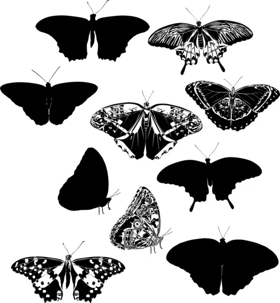 Ten butterfly silhouettes — Stock Vector
