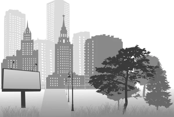 Paysage urbain gris avec panneau d'affichage — Image vectorielle