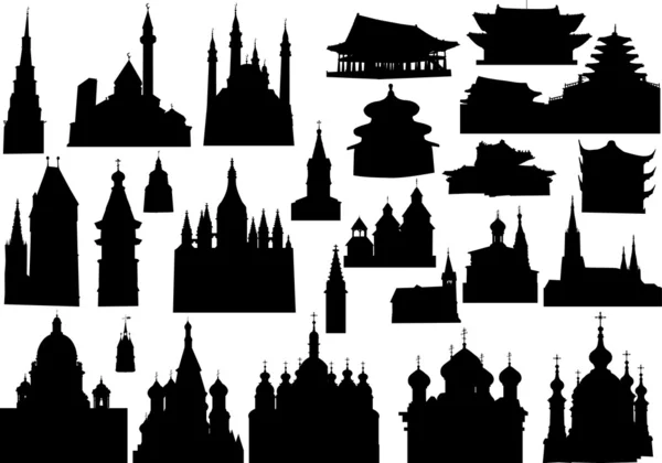 Grand ensemble de silhouettes d'église — Image vectorielle
