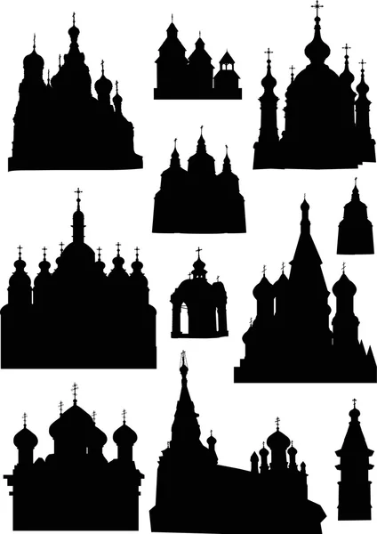 Set of cathedral silhouettes — Stock Vector