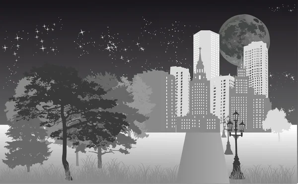 Ночной город под яркой луной — стоковый вектор