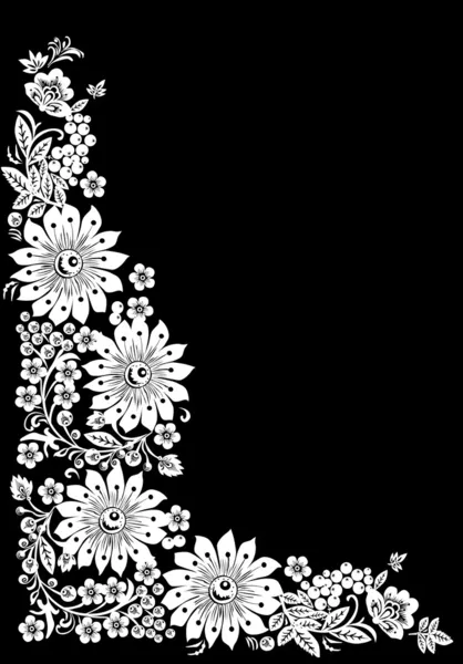 Weiße große Blumen Ecke isoliert auf schwarz — Stockvektor