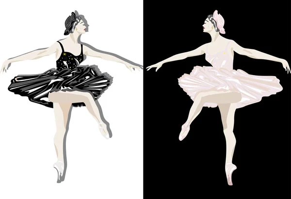 Černé a růžové baletní tanečníci ilustrace — Stockový vektor