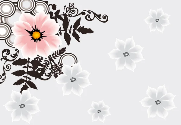 Roze bloem op grijze floral achtergrond — Stockvector