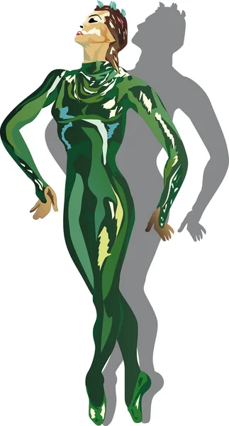 Zelené balet tanečník se stínem — Stockový vektor