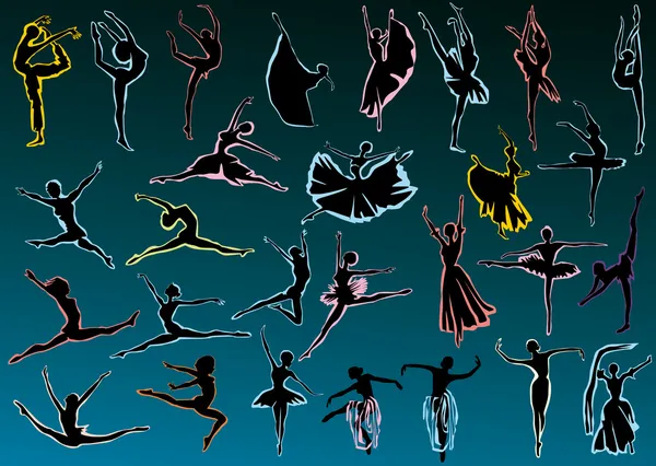 Danseurs de ballet sur fond bleu — Image vectorielle