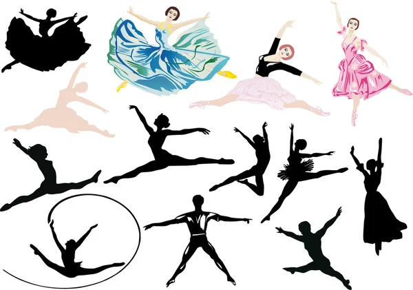 Collection de danseurs de ballet sautant — Image vectorielle