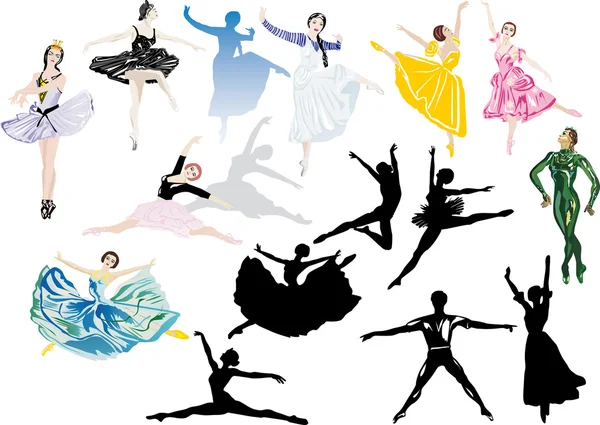Sixteen ballet dancers collection — Stock Vector