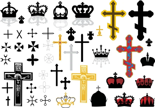 Cross and crowns set — Stock Vector