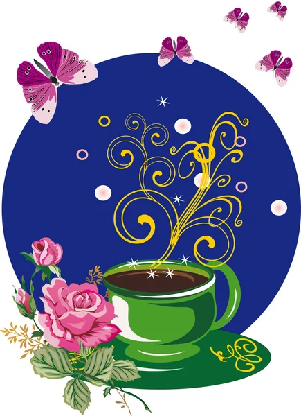 stock vector offee cup, flowers and butterflies