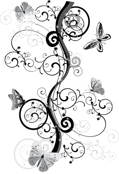 Patrón negro abstracto con mariposas — Archivo Imágenes Vectoriales