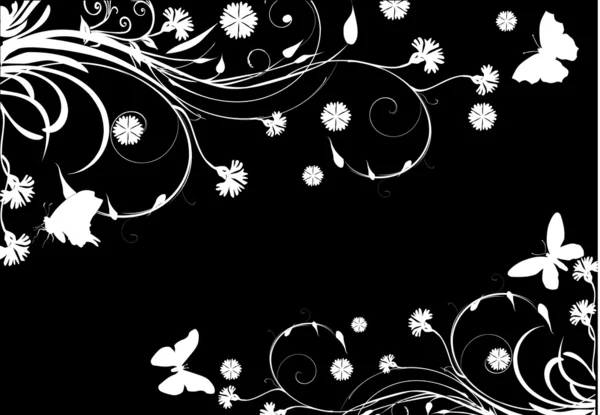 Witte en zwarte illustratie met vlinders — Stockvector
