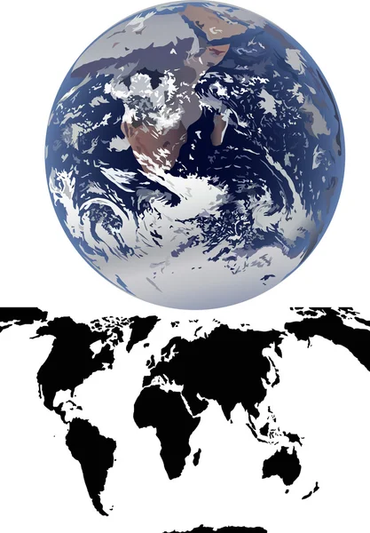 지구와 지도 흰색 절연 — 스톡 벡터