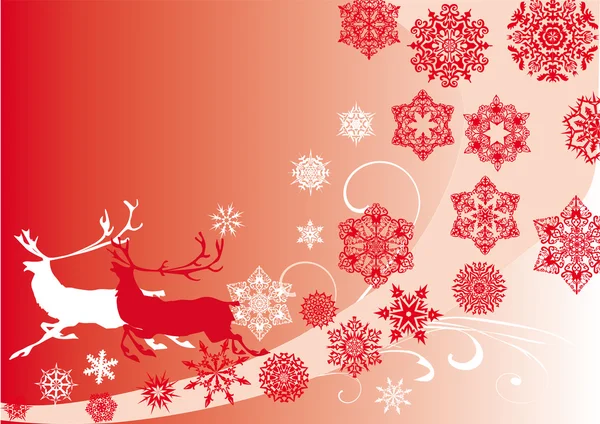 Red Christmas pattern deers and snowflakes — Stock Vector