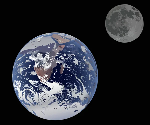 地球和月球被隔绝在黑色 — 图库矢量图片