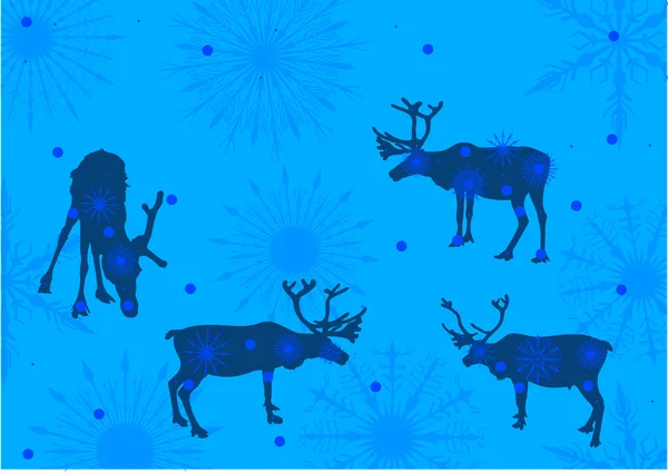 Modrá sněhová vločka jeleni ilustrace — Stockový vektor
