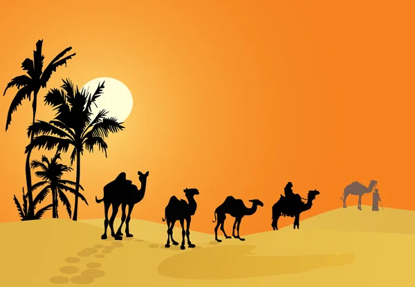 Верблюд караван в пустелі — стоковий вектор