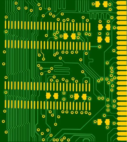 Placa eletrônica verde e dourada — Vetor de Stock