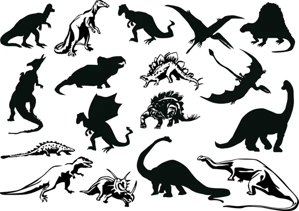 Reihe von Dinosaurier-Silhouetten — Stockvektor