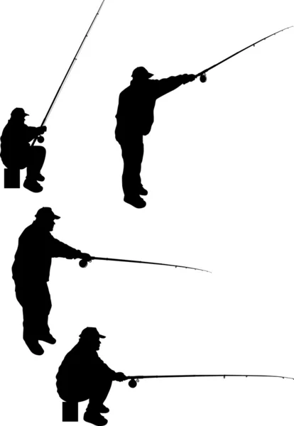 Ensemble de quatre silhouettes de pêcheurs — Image vectorielle