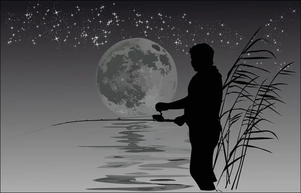 夜の漁師の図 — ストックベクタ