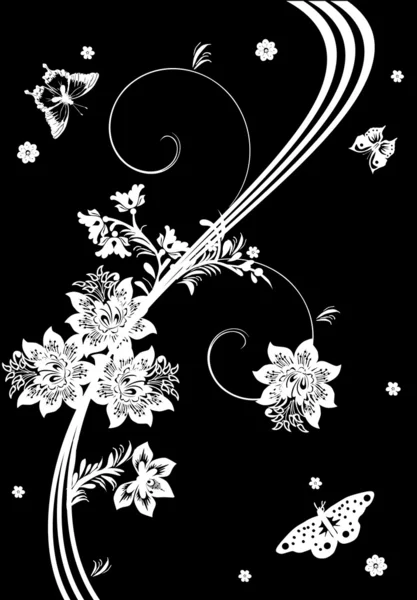 Diseño de flores blancas y mariposas — Vector de stock