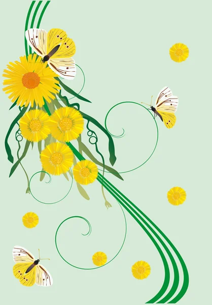 Žlutý obrázek s motýly — Stockový vektor