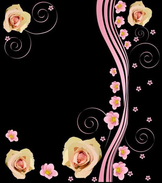 Pink roses on black background illustration — Stock Vector