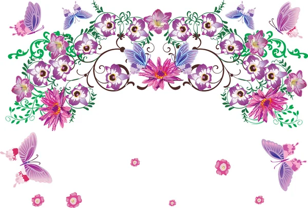 Ροζ ορχιδέα λουλούδια και πεταλούδες σχεδιασμού — Διανυσματικό Αρχείο
