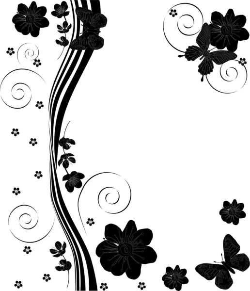 Flor negra y diseño de mariposa — Vector de stock