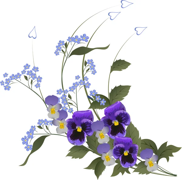 Μπουκέτο με μπλε μεγάλα λουλούδια σε λευκό — Διανυσματικό Αρχείο