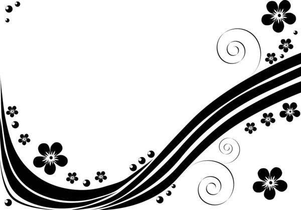 黒の抽象的な花と曲線 — ストックベクタ