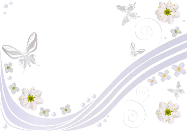 Papillons légers et fleurs sur blanc — Image vectorielle