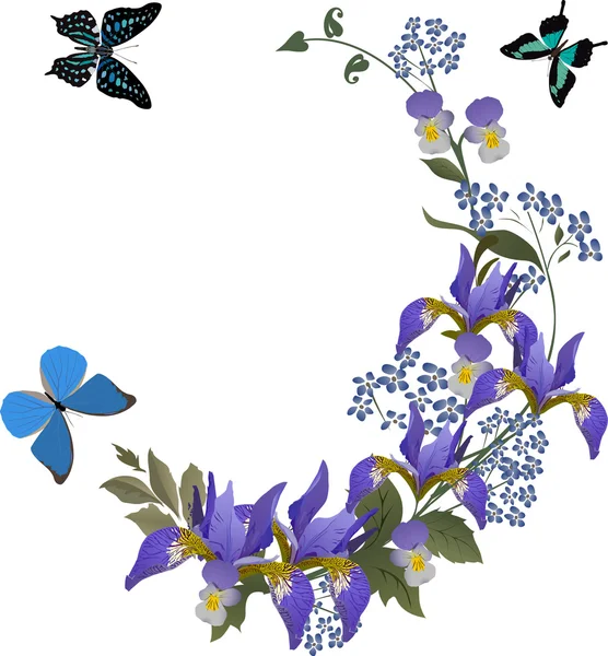 Rizo del iris y mariposas azules — Archivo Imágenes Vectoriales