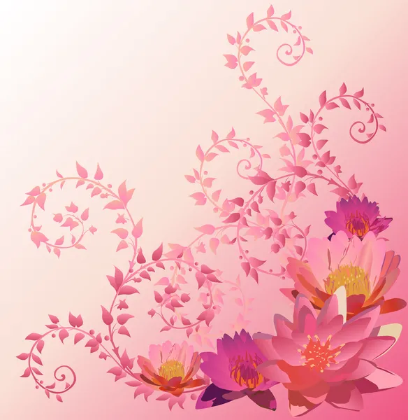 Fondo rosa con flores de lirio y loto — Vector de stock