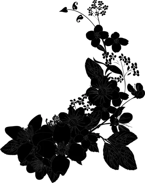 Krullen met silhouet van gras en bloemen — Stockvector