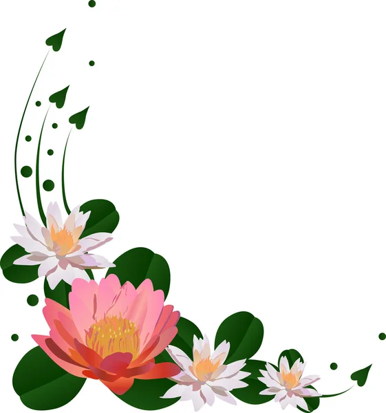 Rosa und weiße Lilienblüten mit grünen Blättern — Stockvektor