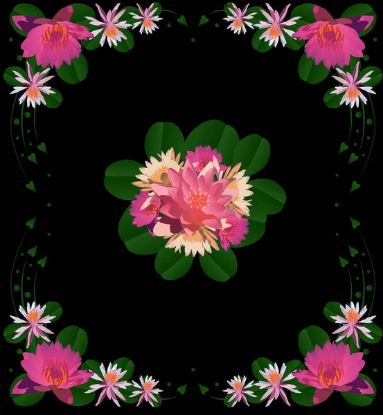 Růžové lilie květinovým vzorem na černém pozadí — Stockový vektor