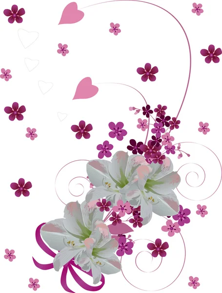 白地にピンクの花の花束 — ストックベクタ