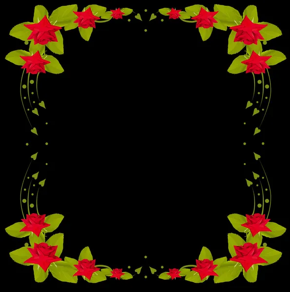 Red rose frame on black design — Stock Vector