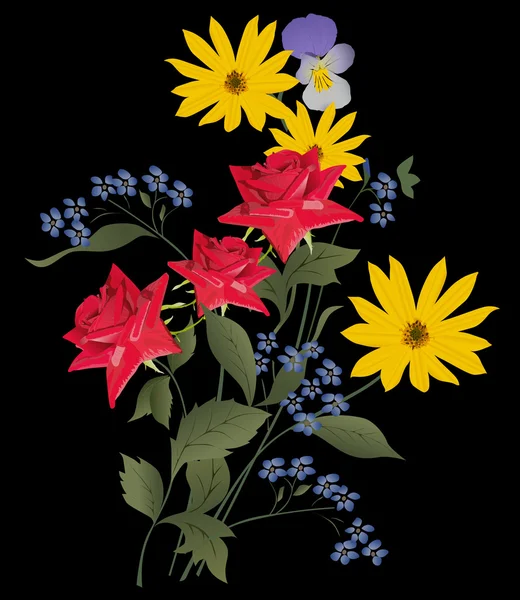 Trois roses rouges sur noir — Image vectorielle