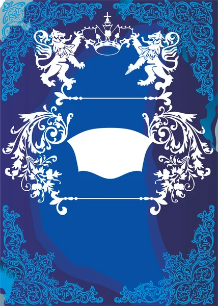 Bingkai dengan elemen heraldik di biru - Stok Vektor