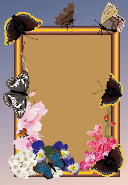 Frame with flowers and butterflies — Stock Vector