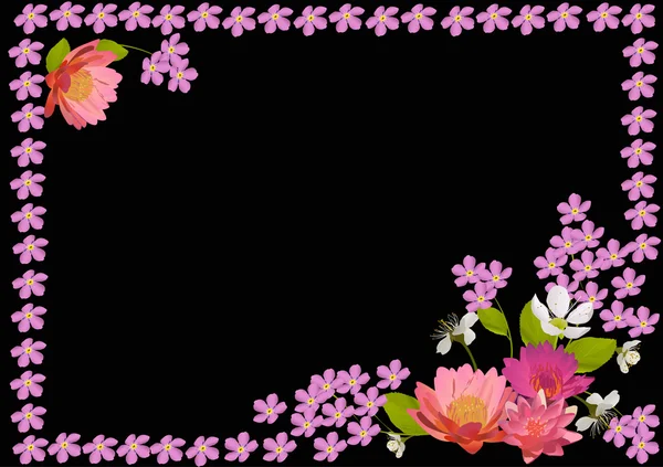 Frame met roze bloempjes en lelies — Stockvector