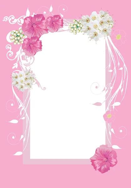 Marco con flores blancas y rosadas — Vector de stock