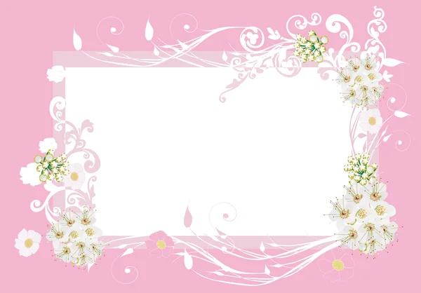 帧与粉红和白色的花朵 — 图库矢量图片