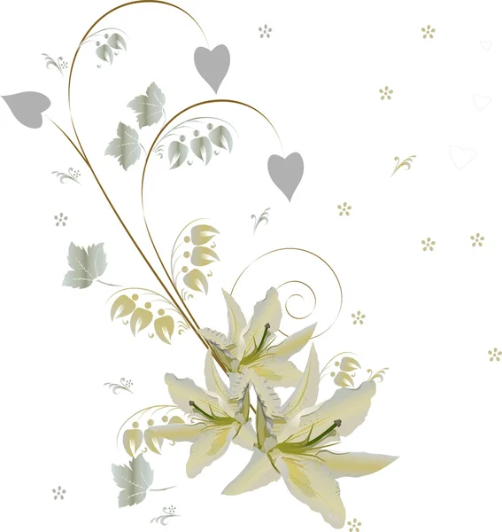 3 つのユリの花と光のカール — ストックベクタ