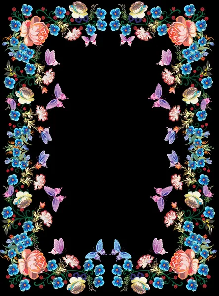 Синьо-рожева квіткова рамка — стоковий вектор