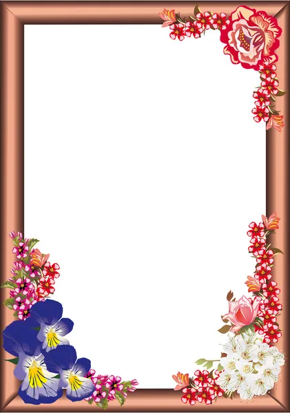 Cadre avec rose et violettes — Image vectorielle